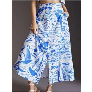 Anthropologie‎ Maeve A-Line Printed Maxi Skirt Sz 6 Button Front Lined Pockets